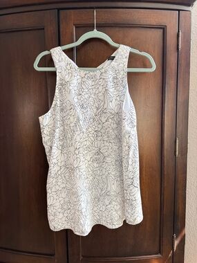 Banana Republic White Tank Top with Black Floral Sketch